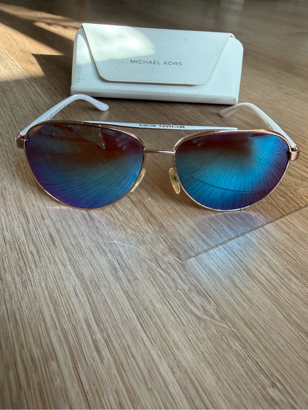 Michael Kors women’s Aviator Sunglasses in Blue Mirror